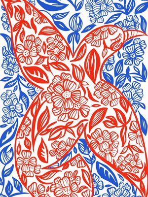 IMERSÃO - PÁSSARO E FLORES AZUL E VERMELHO