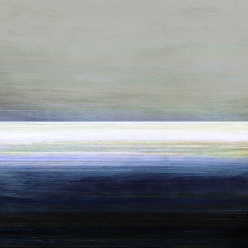LIGHT ON THE HORIZON 3 INDIGO QUADRADO - ABSTRATO MINIMALISTA PAISAGEM OCEANO PINTURA