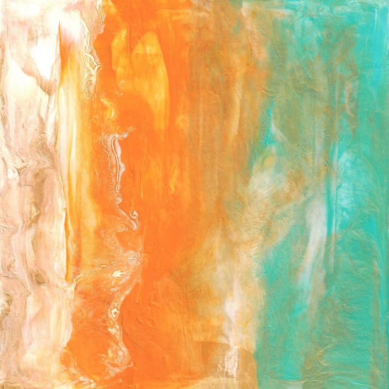 ENDLESS 1 QUADRADO LARANJA AGUA VERDE - OCEANO ONDAS MARE COLORIDO PINTURA