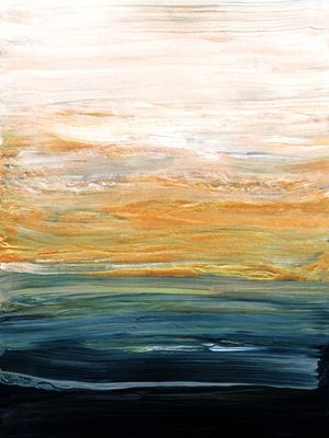 VIBRANT TIDE 1 DOURADA INDIGO AZUL - COLORIDO OCEANO MARE ONDAS PINTURA