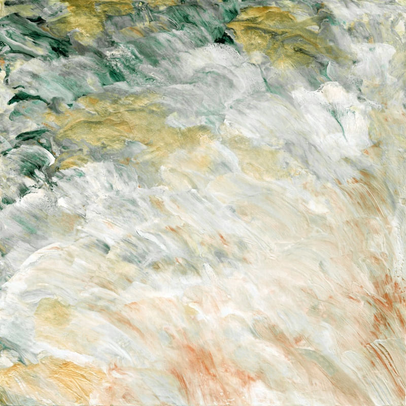 EVERYTHING CHANGES 1 QUADRADO - PÊSSEGO BRANCO VERDE RESPINGO OCEANO ABSTRATO PINTURA