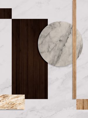 ARTE COLORIDA COM DETALHES EM MADEIRA E MARMORE - ABSTRATO GEOMETRICO WOOD - 25A