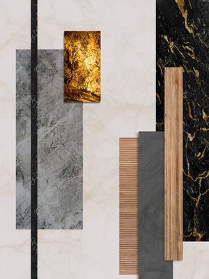 ARTE COLORIDA COM DETALHES EM MADEIRA MARMORE E GRANITO - ABSTRATO GEOMETRICO WOOD - 26A