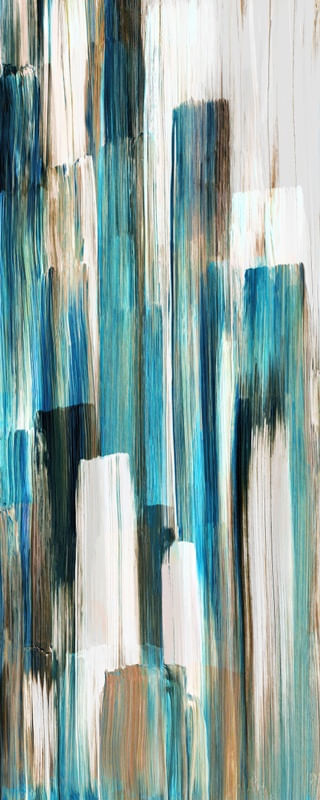 UNDONE 1 PANORAMICO VERTICAL CERCETA AZUL - ABSTRATO ELEGANTE PINCELADAS PINTURA