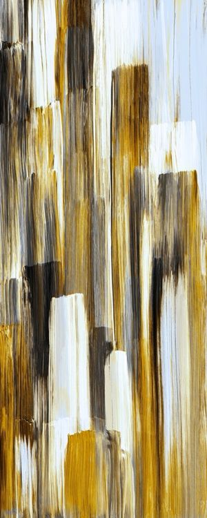 UNDONE 3 PANORAMICO VERTICAL DOURADA CINZA BRANCO - ABSTRATO ELEGANTE PINCELADAS PINTURA