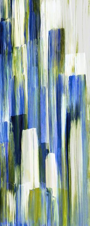 UNDONE 5 PANORAMICO VERTICAL AZUL VERDE BRANCO - ABSTRATO ELEGANTE PINCELADAS PINTURA
