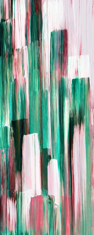 UNDONE 6 PANORAMICO VERTICAL VERDE ROSA BRANCO - ABSTRATO ELEGANTE PINCELADAS PINTURA