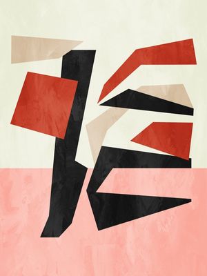 ARTE CONTEMPORANEA COLORIDA PRETO VERMELHO BEGE - ABSTRATO ORGÂNICO - 297A