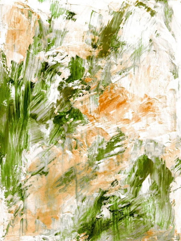 FLY FREE 1 LARANJA VERDE BRANCO - ABSTRATO ORGANICO TEXTURIZADO PINTURA