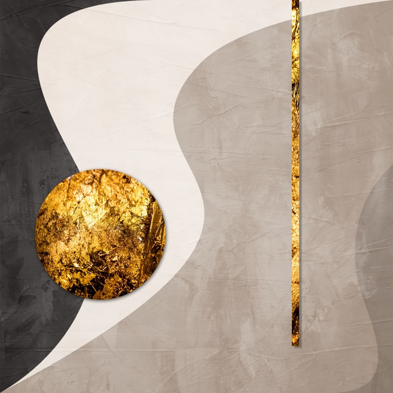 ARTE MODERNA COM DETALHES EM DOURADO QUADRADO - ABSTRATO GEOMÉTRICO GOLD - 13A - Q
