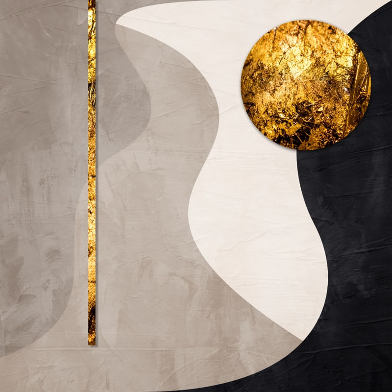 ARTE MODERNA COM DETALHES EM DOURADO QUADRADO - ABSTRATO GEOMÉTRICO GOLD - 13B - Q