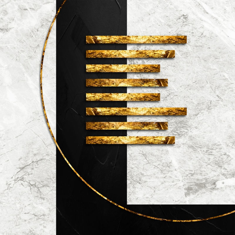 ARTE MODERNA COM DETALHES EM DOURADO QUADRADO - ABSTRATO GEOMÉTRICO GOLD - 22A - Q
