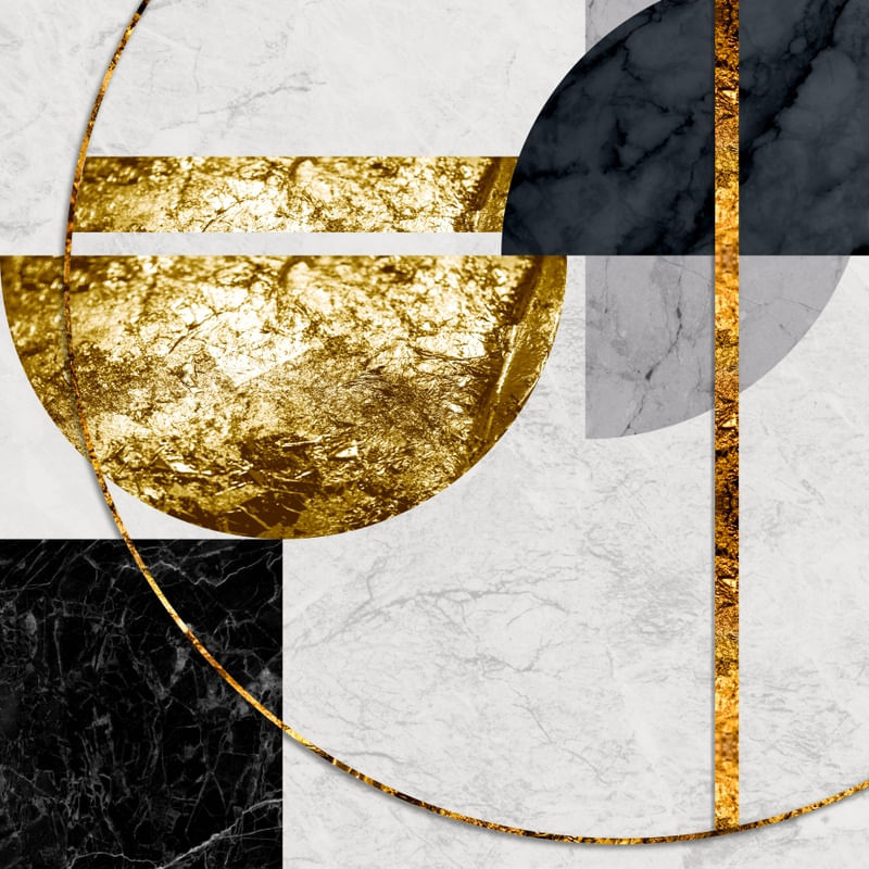 ARTE MODERNA COM DETALHES EM DOURADO QUADRADO - ABSTRATO GEOMÉTRICO GOLD - 23A - Q
