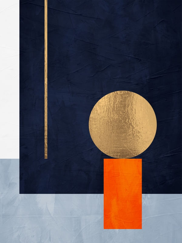 ARTE CONTEMPORANEA COLORIDA AZUL LARANJA CINZA DOURADO - ABSTRATO GEOMETRICO - 703A