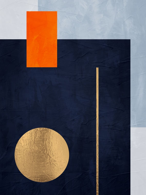 ARTE CONTEMPORANEA COLORIDA AZUL LARANJA CINZA DOURADO - ABSTRATO GEOMETRICO - 703B