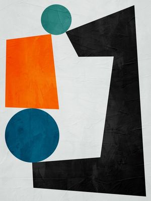 ARTE CONTEMPORANEA COLORIDA AZUL LARANJA VERDE PRETO - ABSTRATO GEOMETRICO - 121A