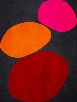 ARTE CONTEMPORANEA COLORIDA PRETO VERMELHO LARANJA - ABSTRATO ORGÂNICO - 314A5