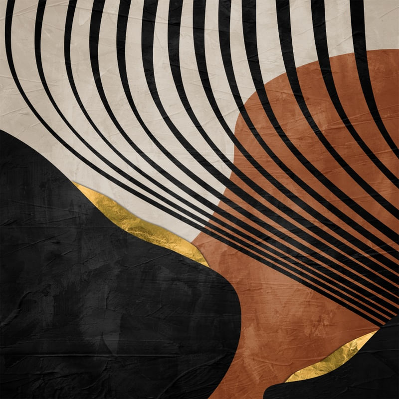 ARTE CONTEMPORANEA COLORIDA QUADRADO MARROM DOURADO - ABSTRATO ORGÂNICO GOLD - 321A - Q