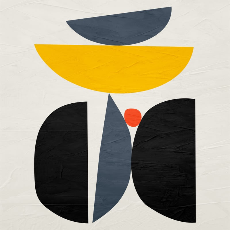 ARTE CONTEMPORANEA COLORIDA QUADRADO AMARELO CINZA PRETO - ABSTRATO ORGÂNICO-228A2-Q