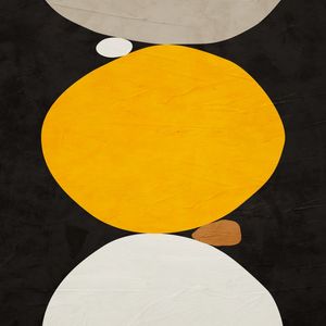 ARTE CONTEMPORANEA COLORIDA QUADRADO AMARELO BEGE PRETO - ABSTRATO ORGÂNICO-229A2-Q