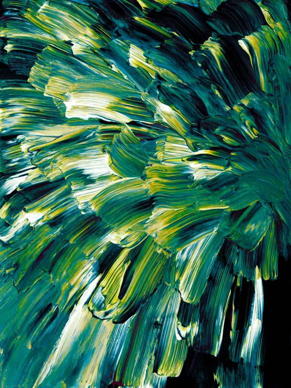 BOTANICAL BURST 2 VERDE AZUL AMARELO - COLORIDO FLORAIS JARDIM ABSTRATO PINTURA