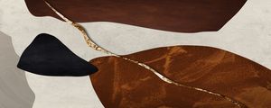 ARTE PANORÂMICA COLORIDA MARROM PRETO DOURADO - ABSTRATO GEOMETRICO - 327A-PH