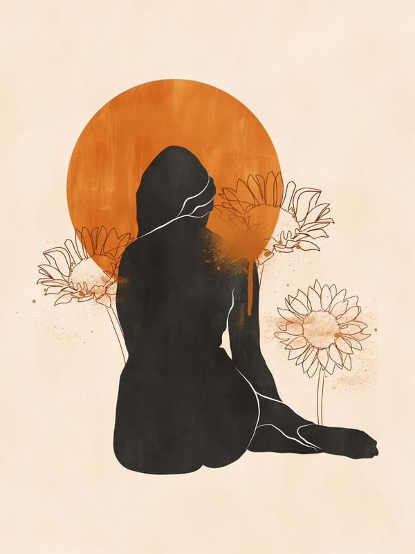 PORTRAIT WOMAN AND SUNFLOWERS BY TAS