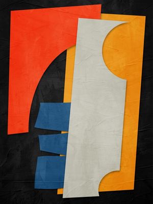 QUADRO DECORATIVO COLORIDO PRETO AMARELO LARANJA - ABSTRATO GEOMETRICO - 122B
