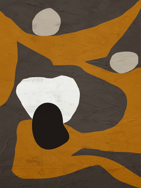 ARTE CONTEMPORÂNEA VERTICAL COLORIDA LARANJA MARROM PRETO - ABSTRATO ORGÂNICO-334B