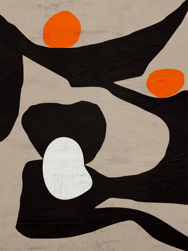 ARTE CONTEMPORÂNEA VERTICAL COLORIDA LARANJA MARROM PRETO - ABSTRATO ORGÂNICO-334A
