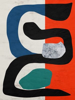 ARTE CONTEMPORÂNEA VERTICAL COLORIDA LARANJA AZUL PRETO - ABSTRATO ORGÂNICO-335B