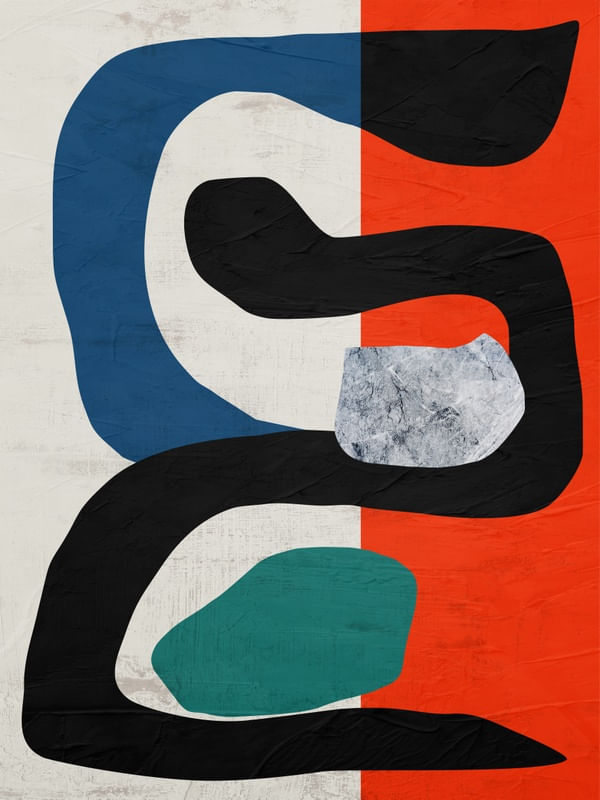 ARTE CONTEMPORÂNEA VERTICAL COLORIDA LARANJA AZUL PRETO - ABSTRATO ORGÂNICO-335B