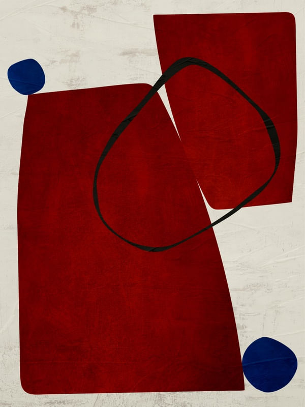 ARTE CONTEMPORÂNEA VERTICAL COLORIDA VERMELHO BEGE AZUL - ABSTRATO ORGÂNICO-336A1