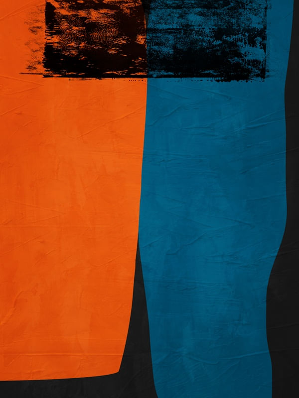 ARTE CONTEMPORÂNEA VERTICAL COLORIDA LARANJA AZUL PRETO - ABSTRATO ORGÂNICO-316B