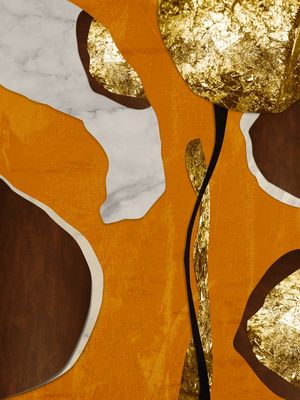 ARTE CONTEMPORÂNEA COLORIDA LARANJA DOURADO MARROM - ABSTRATO ORGÂNICO-331A