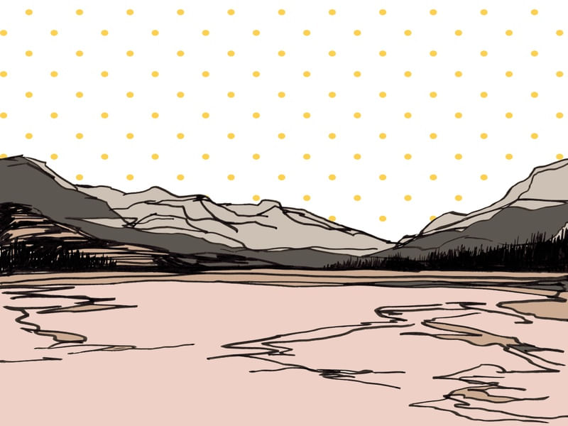 HALF WAY TO HEAVEN 1 - ELEGANTE MONTANHAS PAISAGEM BOLINHAS SKETCH ILUSTRAÇÃO