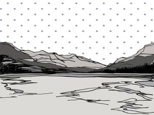 HALF WAY TO HEAVEN 2 - ELEGANTE MONTANHAS PAISAGEM BOLINHAS SKETCH ILUSTRAÇÃO