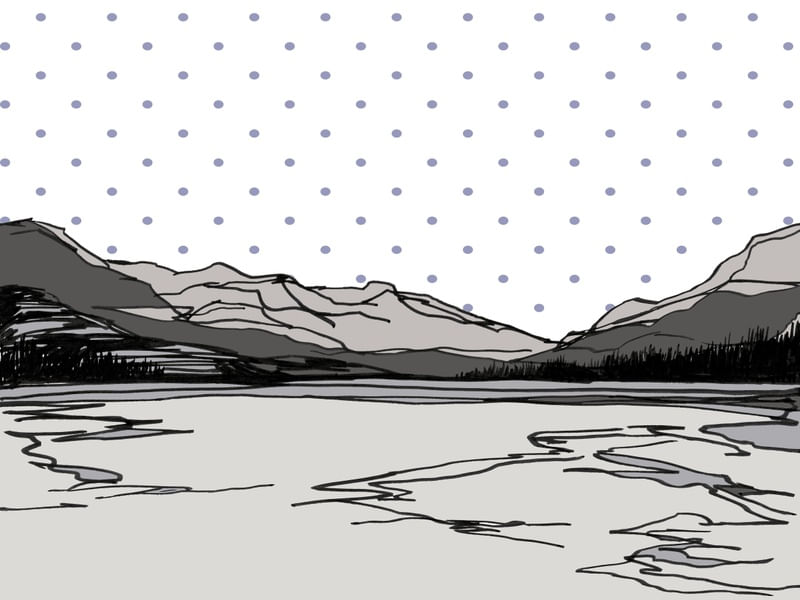 HALF WAY TO HEAVEN 2 - ELEGANTE MONTANHAS PAISAGEM BOLINHAS SKETCH ILUSTRAÇÃO
