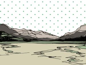 HALF WAY TO HEAVEN 3 - ELEGANTE MONTANHAS PAISAGEM BOLINHAS SKETCH ILUSTRAÇÃO