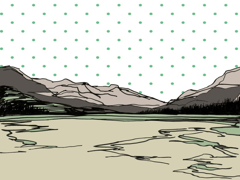 HALF WAY TO HEAVEN 3 - ELEGANTE MONTANHAS PAISAGEM BOLINHAS SKETCH ILUSTRAÇÃO