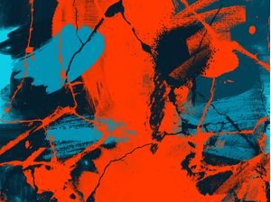 PINTURA E DETALHES ABSTRATOS SÉRIE CORES TONS AZUL E LARANJA OP 05