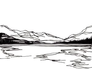 HALF WAY TO HEAVEN MINIMALISTA - PRETO E BRANCO MONTANHAS PAISAGEM SKETCH ILUSTRAÇÃO