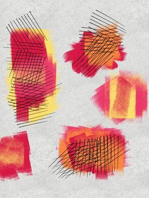 PINCELADAS COM DETALHES ABSTRATOS SÉRIE TONS ROSA AMARELO OP 04