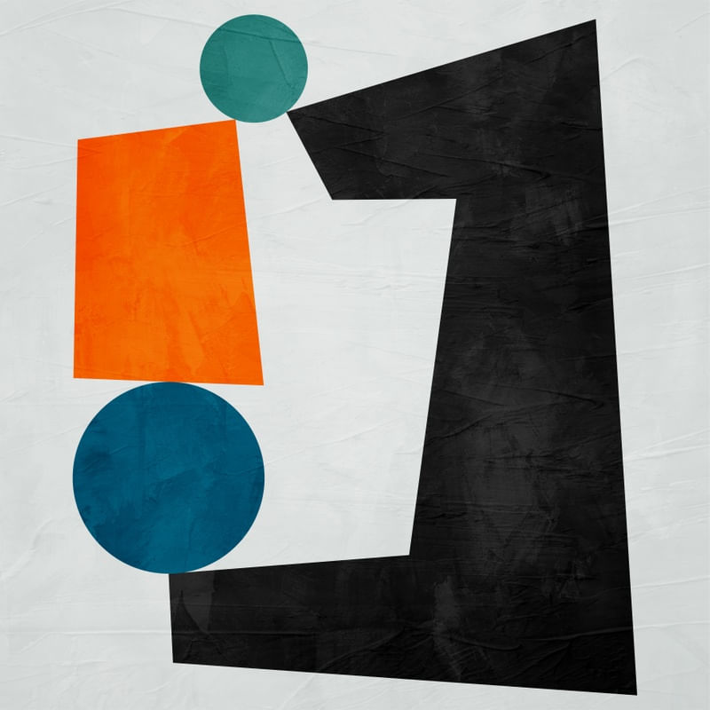 ARTE CONTEMPORANEA QUADRADO COLORIDO PRETO LARANJA AZUL - ABSTRATO GEOMETRICO - 121A-Q