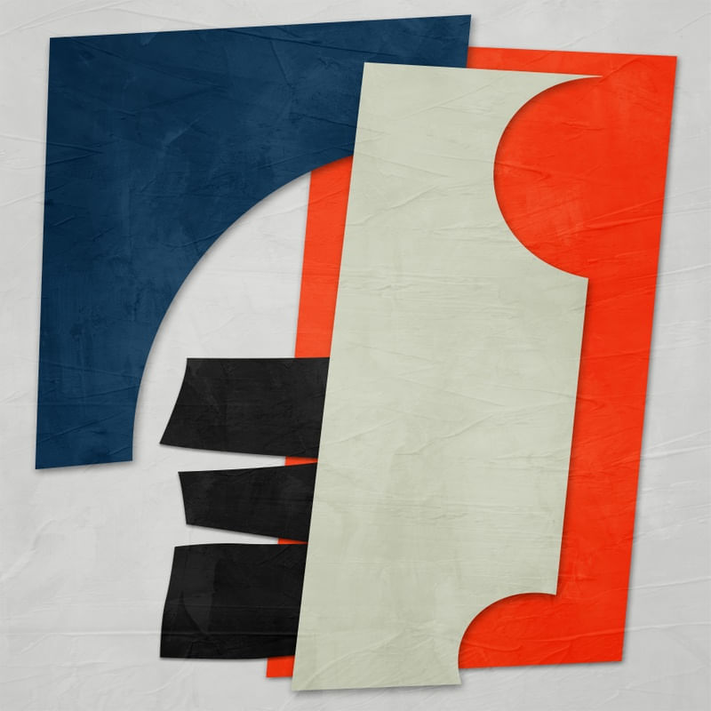 ARTE CONTEMPORANEA QUADRADO COLORIDO PRETO LARANJA AZUL - ABSTRATO GEOMETRICO - 122A-Q