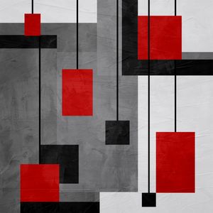 ARTE CONTEMPORANEA QUADRADO COLORIDO PRETO VERMELHO CINZA - ABSTRATO GEOMETRICO - 682A-Q