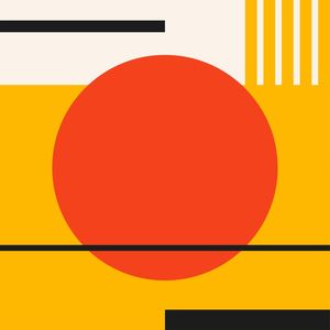 ARTE CONTEMPORANEA QUADRADO COLORIDO AMARELO LARANJA PRETO - ABSTRATO GEOMETRICO- 697A-Q