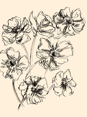 SKETCHED BLOOMS BEGE E PRETO - ELEGANTE FLORAIS MINIMALISTA FLORES SKETCH ILUSTRAÇÃO