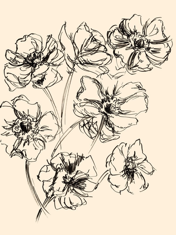 SKETCHED BLOOMS BEGE E PRETO - ELEGANTE FLORAIS MINIMALISTA FLORES SKETCH ILUSTRAÇÃO
