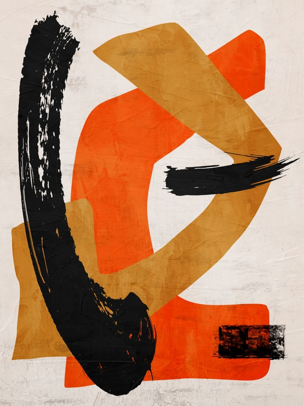 ARTE CONTEMPORÂNEA COLORIDA LARANJA PRETO BEGE - ABSTRATO GEOMETRICO - 711A